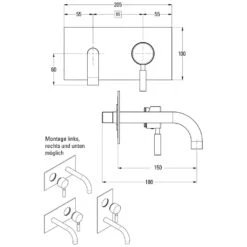 Kronenbach AQA Unterputz Wand-Waschtischarmatur Ausladung 15 Cm