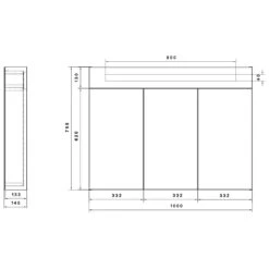 Kronenbach Plana Spiegelschrank 100 X 14 X 75,5 Cm, Mit 3 Türen Und Satiniertem Lichtausschnitt Oben -Kronenbach hersteller kronenbach badmoebel plana spiegelschraenke integierter 1205731