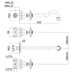Kronenbach IOTA 2.0 Dreiloch-Waschtisch-Wandarmatur 24,5 Cm -Kronenbach kronenbach badarmaturen iota waschtisch dreiloch wandarmatur 5016713