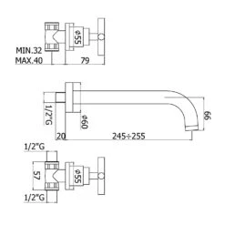 Kronenbach Zeta 2.0 Dreiloch-UP-Waschtischmischer Ausladung 24,5 Cm -Kronenbach kronenbach badarmaturen zeta waschtisch dreiloch up 4701578