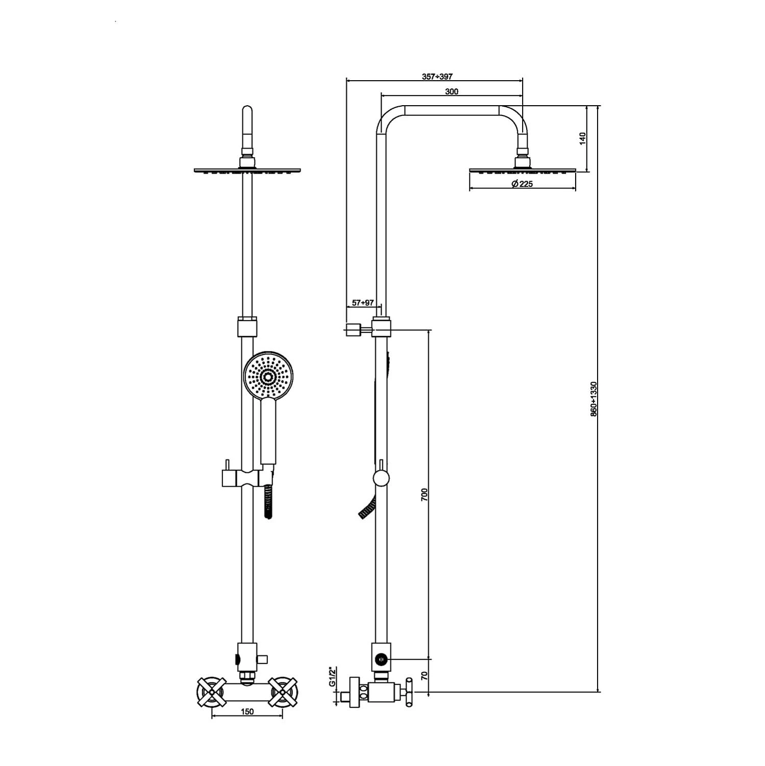 Kronenbach Zeta 2.0 Duschsäule mit Kopfbrause Ø 22,5 cm Kronenbach Zeta 2.0 Duschsäule Mit Kopfbrause Ø 22,5 Cm -Kronenbach kronenbach badarmaturen zeta waschtisch duschsaeule mit 4687490