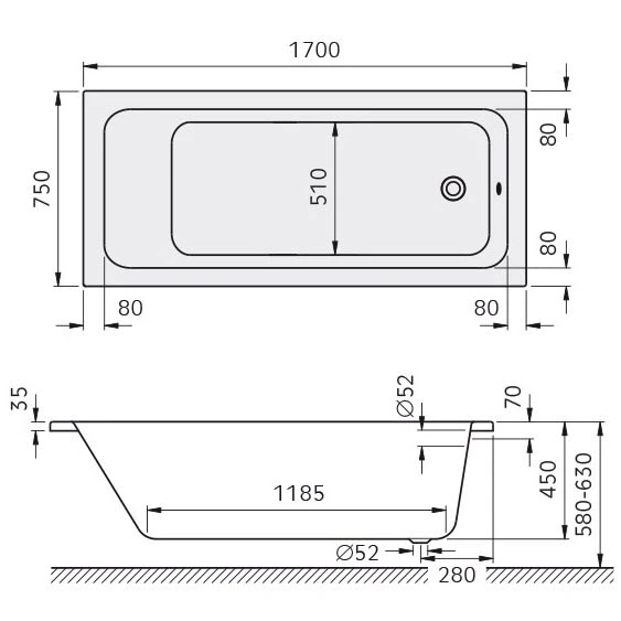 Kronenbach Cube Solo-Badewanne 170 x 75 cm Kronenbach Cube Solo-Badewanne 170 X 75 Cm -Kronenbach kronenbach badewannen cube solo 170 x 4038949
